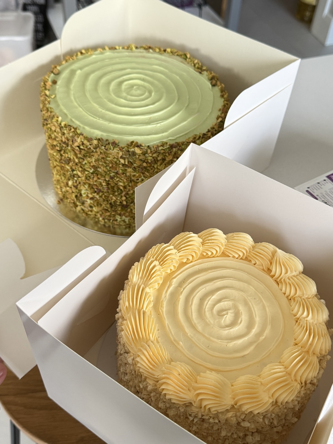 Pistachio and classic Sans Rival cakes