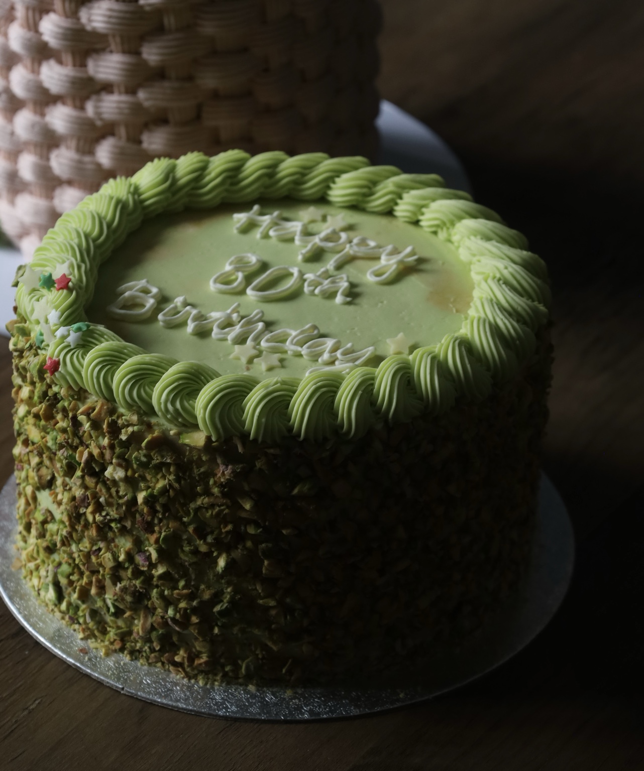 Pistachio Sans Rival birthday cake